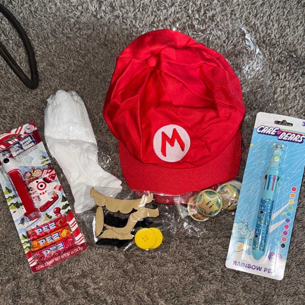 Super Mario brothers hat and gloves with mustache